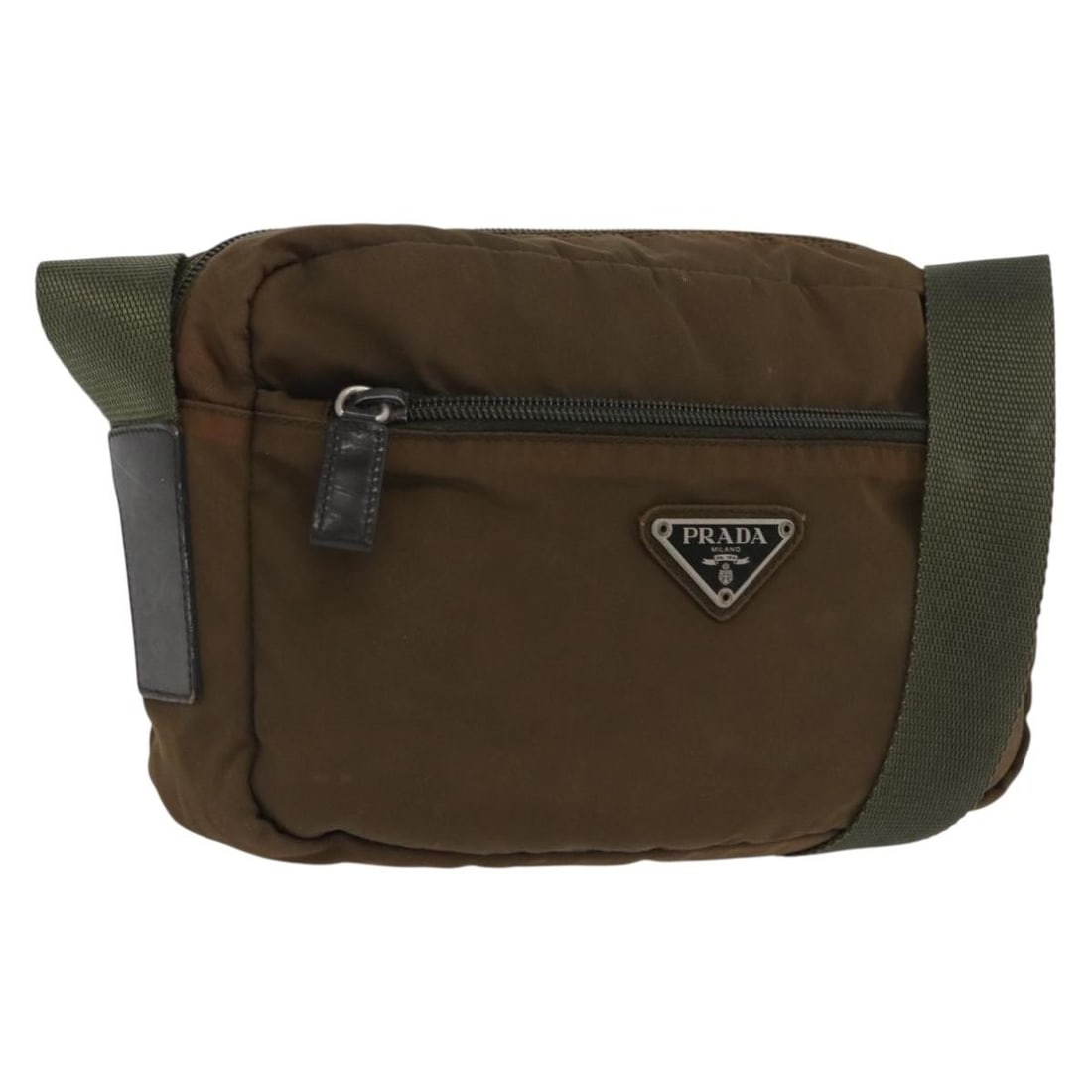 Brown Nylon Women's Shoulder Bag by PRADA Italy: Brown Nylon Women's Shoulder Bag by PRADA Italy This PRADA shoulder bag features a brown nylon exterior and is designed for women. The bag measures approximately 8.7 inches in length, 5.5 inches in he