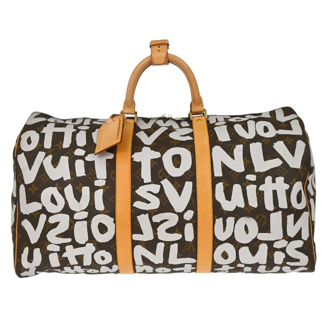 Louis Vuitton Keepall 50 Monogram Graffiti Duffle Bag M92197: Louis Vuitton Keepall 50 Monogram Graffiti Duffle Bag M92197 Louis Vuitton Keepall 50 travel handbag in Monogram Graffiti canvas and leather with a zip closure and dual top handles. This large duffle-