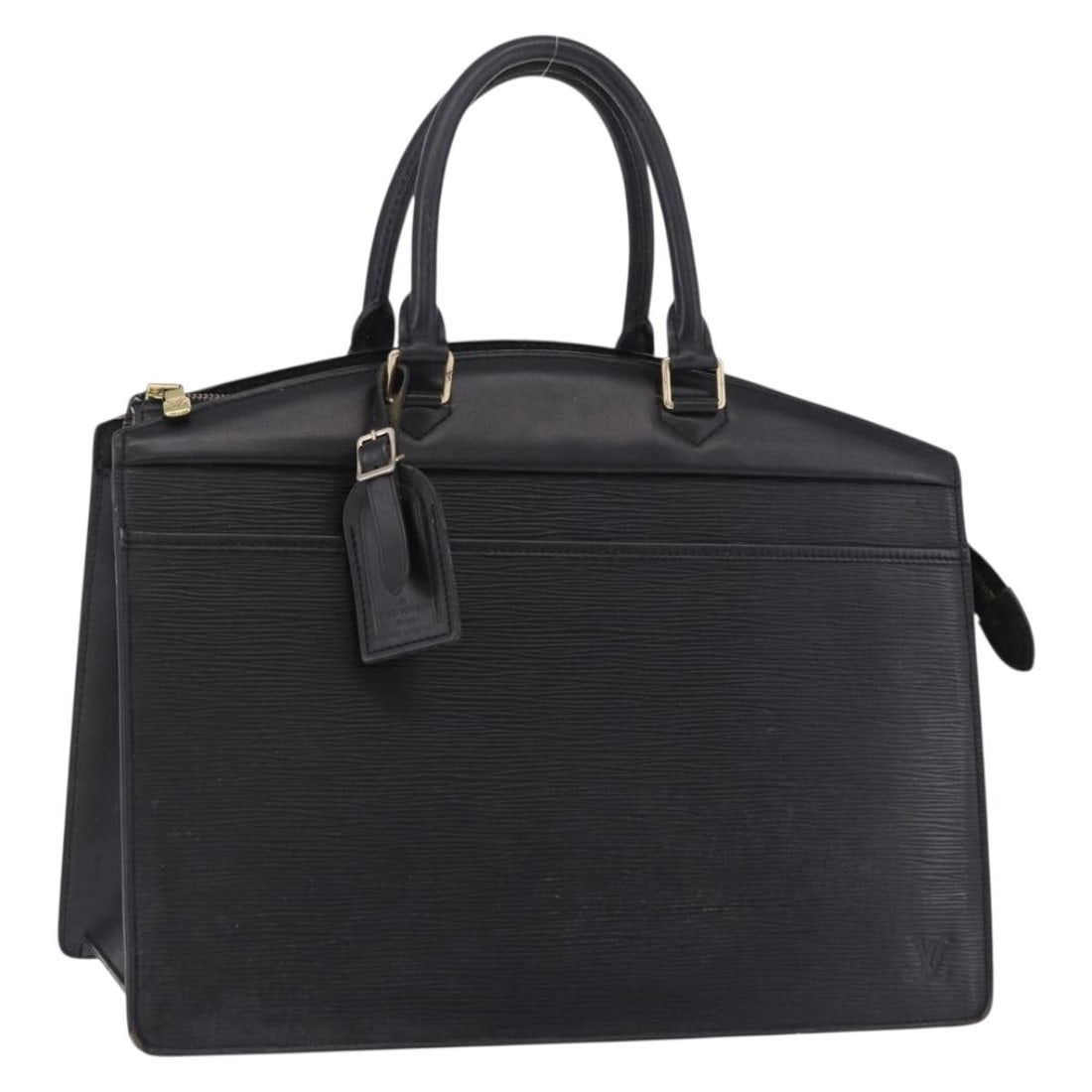 Louis Vuitton M48182 Riviera Epi Leather Handbag Black France: Louis Vuitton M48182 Riviera Epi Leather Handbag Black France Louis Vuitton Riviera handbag in black Epi leather with a structured silhouette and dual top handles. Includes the name tag accessory. Thi