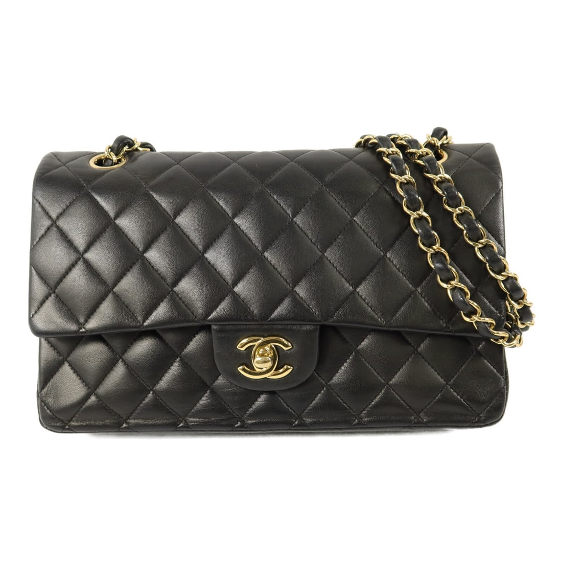 CHANEL A01112 Classic 25 Shoulder Bag Black Lambskin CC SHW: CHANEL A01112 Classic 25 Shoulder Bag Black Lambskin CC SHW Classic CHANEL chain shoulder bag in black lambskin leather with CC turn-lock closure and silver-tone hardware. This women's shoulder bag fe