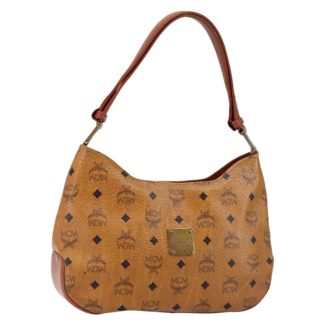 MCM Logogram Vicetos Shoulder Bag Brown Gold PVC Leather BA7031: MCM Logogram Vicetos Shoulder Bag Brown Gold PVC Leather BA7031 This MCM Logogram Vicetos Shoulder Bag is a stylish accessory crafted from durable PVC leather in an eye-catching brown and gold color c