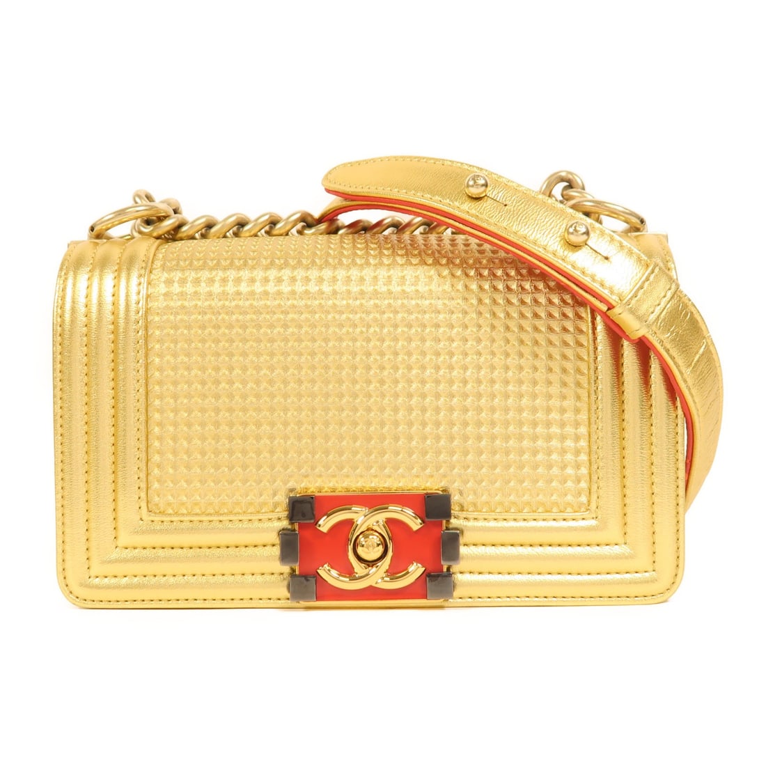 CHANEL Boy 20 A67085 calfskin shoulder bag gold chain (1 of 18)