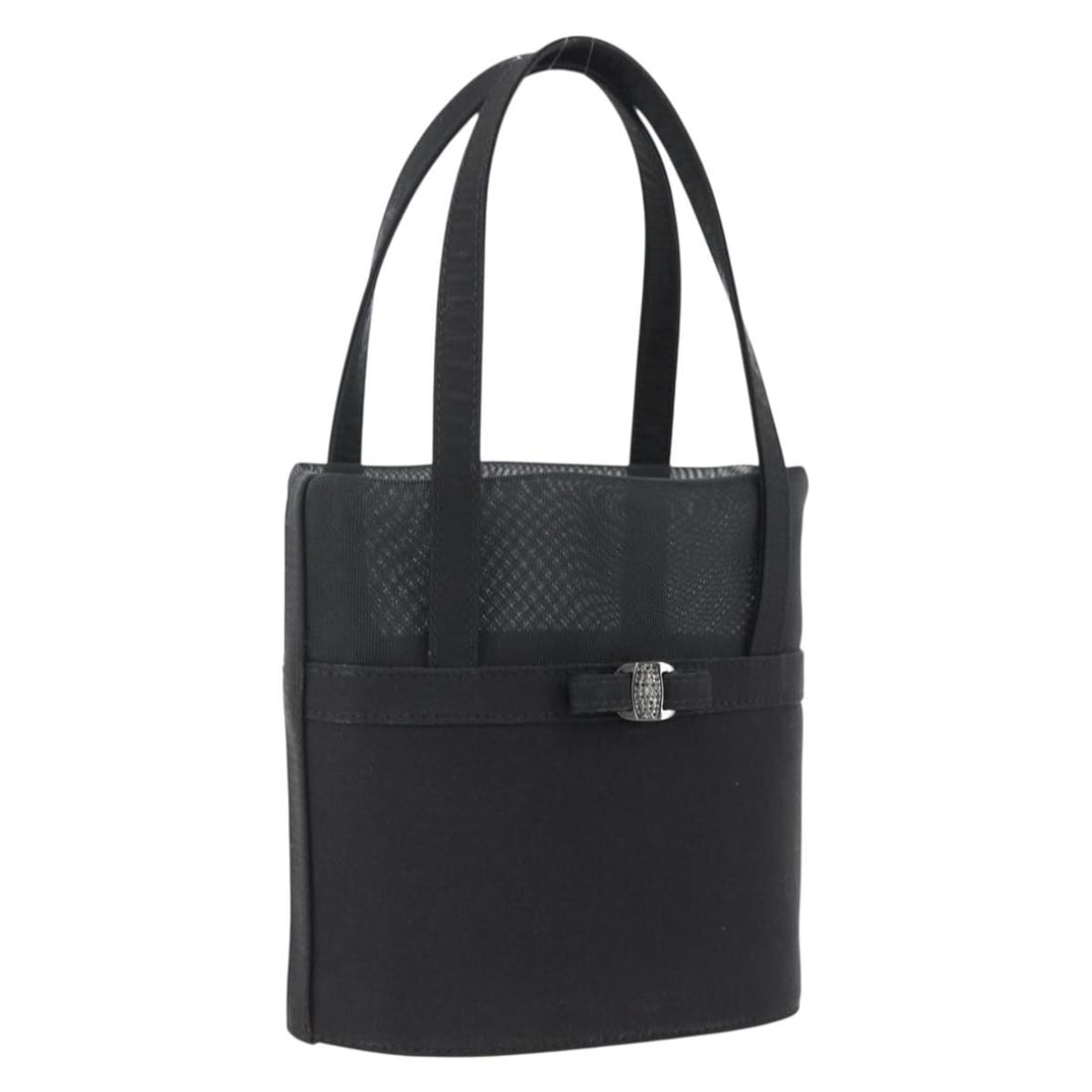 Salvatore Ferragamo Black Mesh Hand Bag with Dust Bag: Salvatore Ferragamo Black Mesh Hand Bag with Dust Bag Salvatore Ferragamo mesh hand bag in black, made in Italy. It includes a dust bag and has a handle drop of approximately 5.9 inches (15 cm). The i