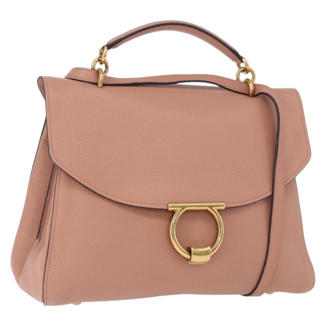 Salvatore Ferragamo Gancini 2way Leather Handbag Pink with Shoulder Strap: Salvatore Ferragamo Gancini 2way Leather Handbag Pink with Shoulder Strap Salvatore Ferragamo Gancini hand bag in leather with a pink and gold tone exterior. It is a 2-way style and includes a shoulde