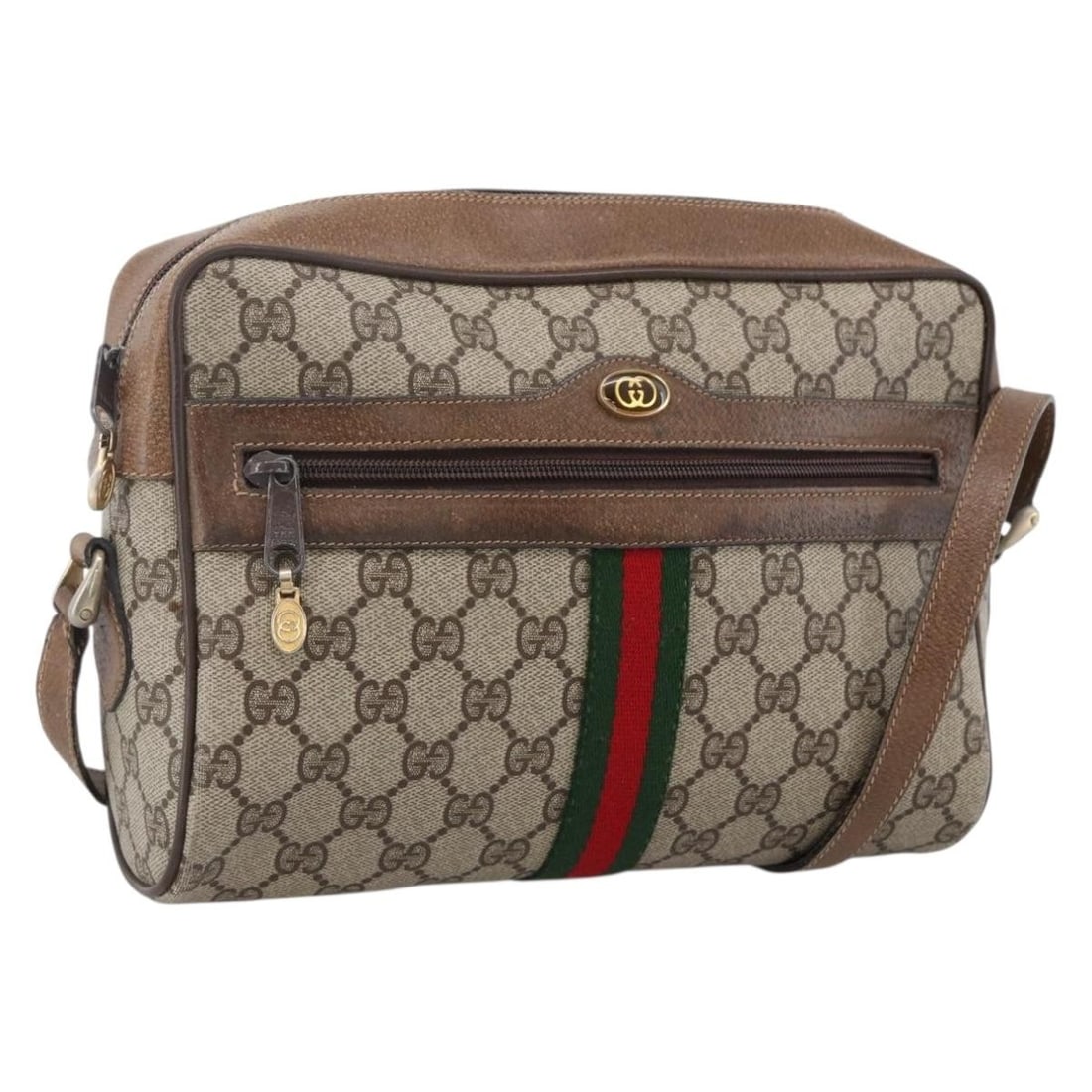 Gucci 72 02 005 GG Supreme Sherry Web PVC shoulder bag: Gucci 72 02 005 GG Supreme Sherry Web PVC shoulder bag Vintage Gucci GG Supreme Web Sherry Line shoulder bag in beige and gold. This women's bag is made in Italy and features PVC leather with GG canva