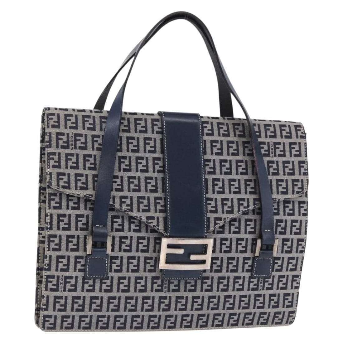 FENDI Mamma Baguette Navy Silver Zucchino Canvas Handbag: FENDI Mamma Baguette Navy Silver Zucchino Canvas Handbag Authentic Fendi Mamma Baguette hand bag in navy and silver Zucchino canvas. This women's bag is made in Italy and includes only the item shown,
