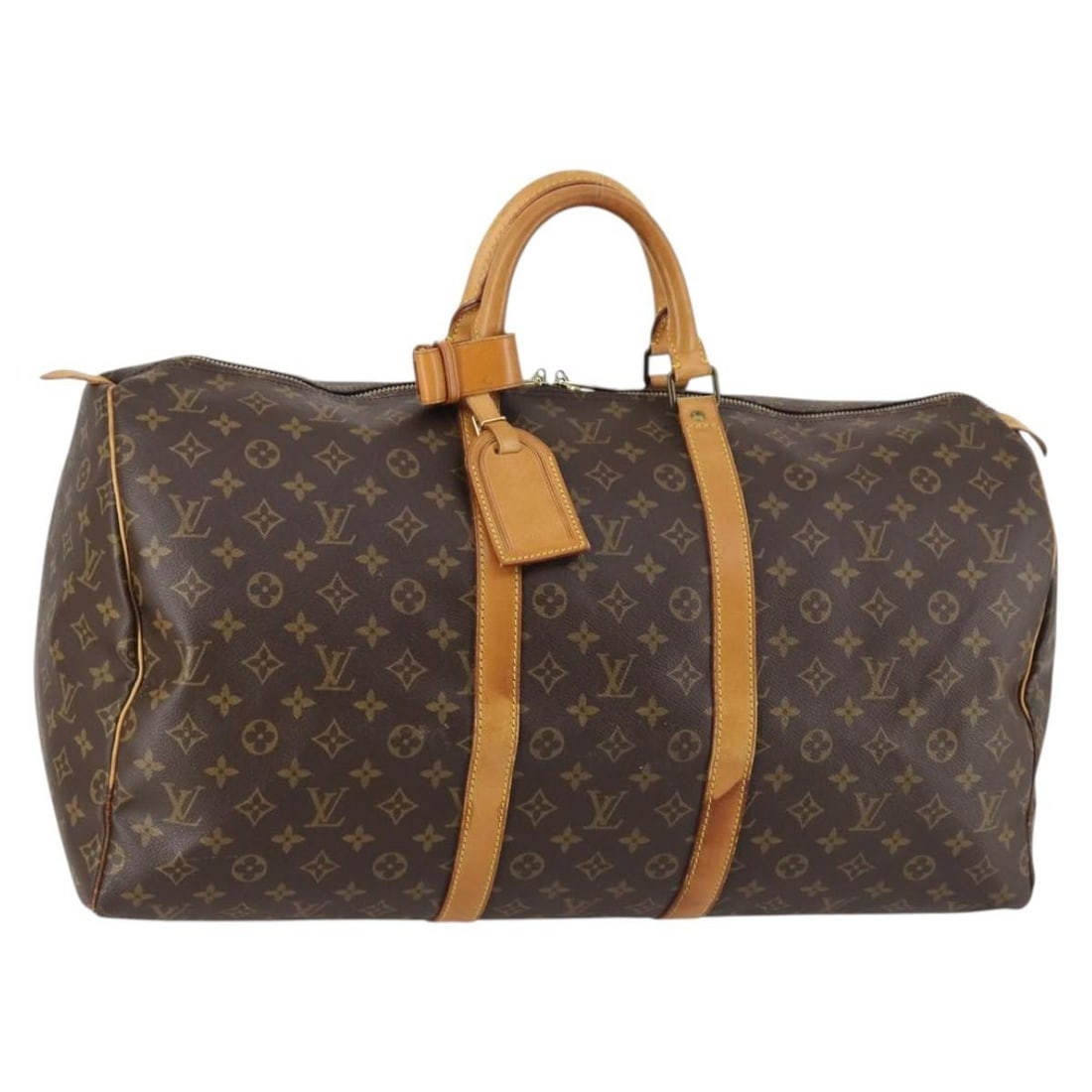 Louis Vuitton M41424 Keepall 55 Monogram Canvas Boston Bag: Louis Vuitton M41424 Keepall 55 Monogram Canvas Boston Bag Louis Vuitton Keepall 55 Boston bag in Monogram canvas with leather trim and handles. This women's bag includes a name tag and Powanie. It is
