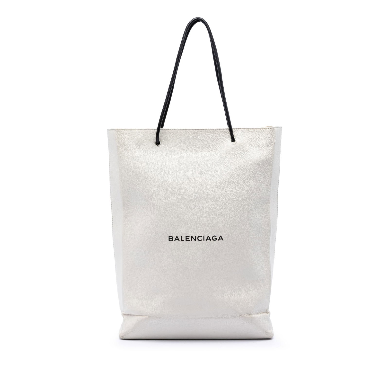 Balenciaga North South Shopping Tote Large White Leather Bag: Balenciaga North South Shopping Tote Large White Leather Bag Large Balenciaga North South shopping tote in white calfskin leather. This tote features rolled leather handles, a top zip closure, and an 
