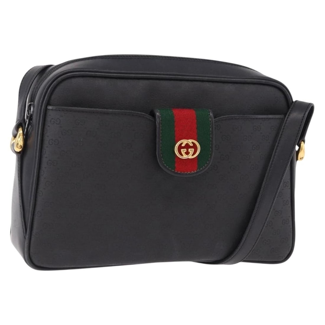 GUCCI Sherry Web Micro GG Supreme Shoulder Bag Black PVC Leather: GUCCI Sherry Web Micro GG Supreme Shoulder Bag Black PVC Leather Gucci Micro GG Supreme Web Sherry Line shoulder bag in black PVC leather with gold-tone accents. Made in Italy, this women's bag featur