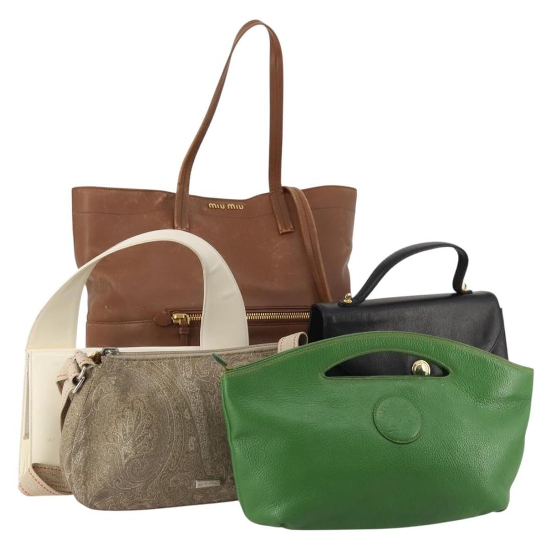 5 Piece Women Handbag Set White Black Brown Leather Nylon Gucci Givenchy Etro Miu Miu Lanvin: 5 Piece Women Handbag Set White Black Brown Leather Nylon Gucci Givenchy Etro Miu Miu Lanvin Special set sale of women's handbag items in leather with white, black, and brown tones. This listing inclu