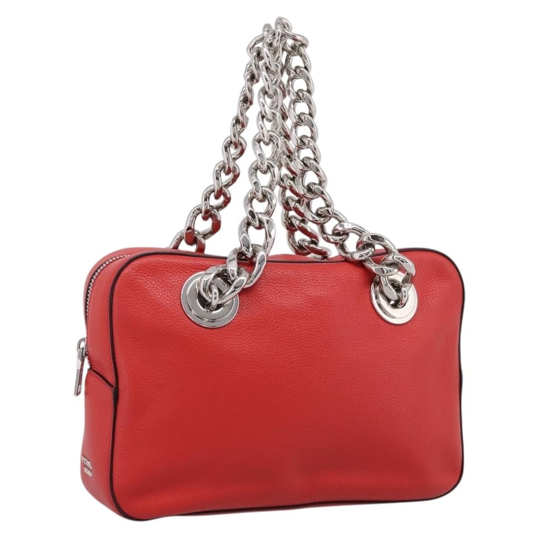 PRADA Red Leather Chain Handbag with Dust Bag Card: PRADA Red Leather Chain Handbag with Dust Bag Card Prada women's red leather handbag with silver-tone chain detailing. Made in Italy, this handbag includes a dust bag and guarantee card. Condition is 