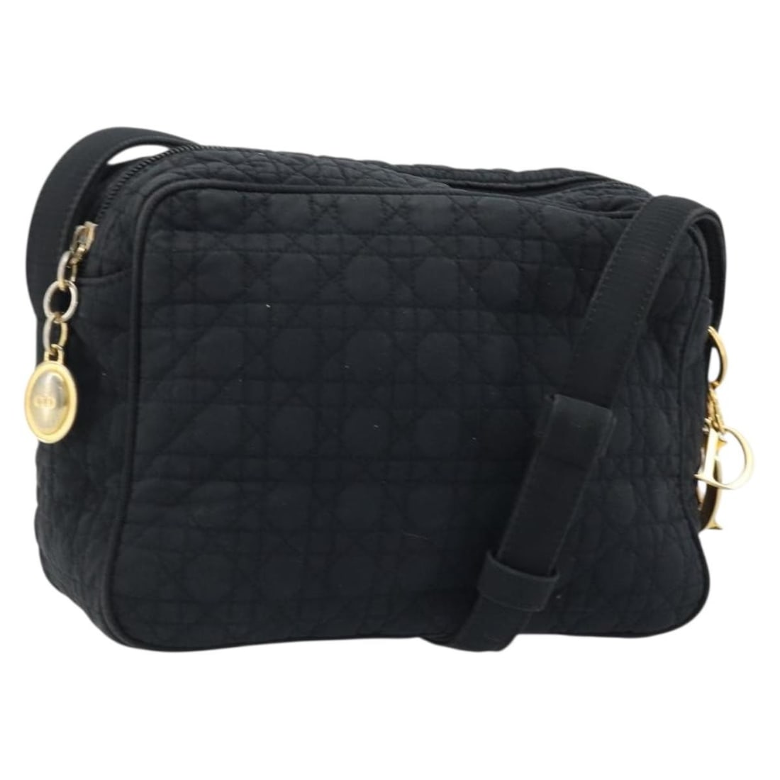 Christian Dior Black Nylon Shoulder Purse with Gold Accents Italy: Christian Dior Black Nylon Shoulder Purse with Gold Accents Italy This Christian Dior shoulder bag is crafted from black nylon with gold-tone accents. Designed for women, it features an adjustable sho
