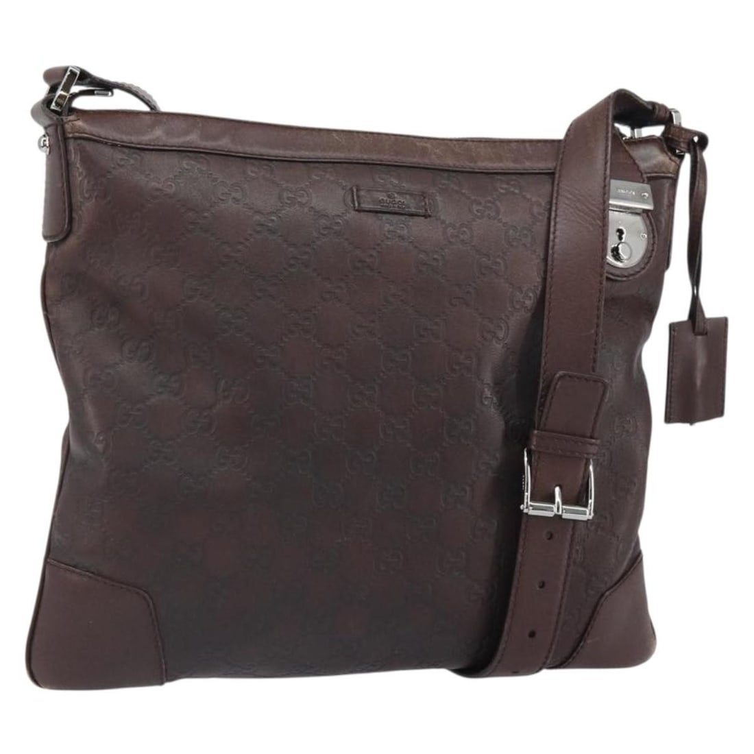 Gucci Brown GG Canvas Guccissima Shoulder Bag with Silver Accents and Dust Bag: Gucci Brown GG Canvas Guccissima Shoulder Bag with Silver Accents and Dust Bag This GUCCI GG Canvas Guccissima shoulder bag features a brown and silver exterior crafted from signature GG canvas. The b