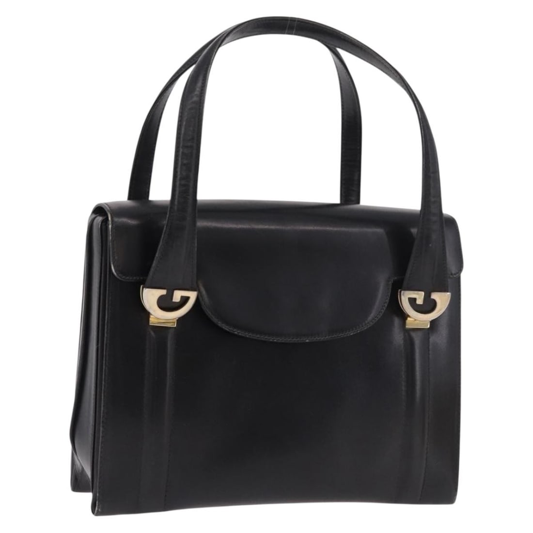 Gucci black leather handbag with gold tone hardware dust bag: Gucci black leather handbag with gold tone hardware dust bag Gucci leather handbag in black with gold-tone accents, made in Italy. Includes a dust bag. Condition is heavily used, with rubbing and slig