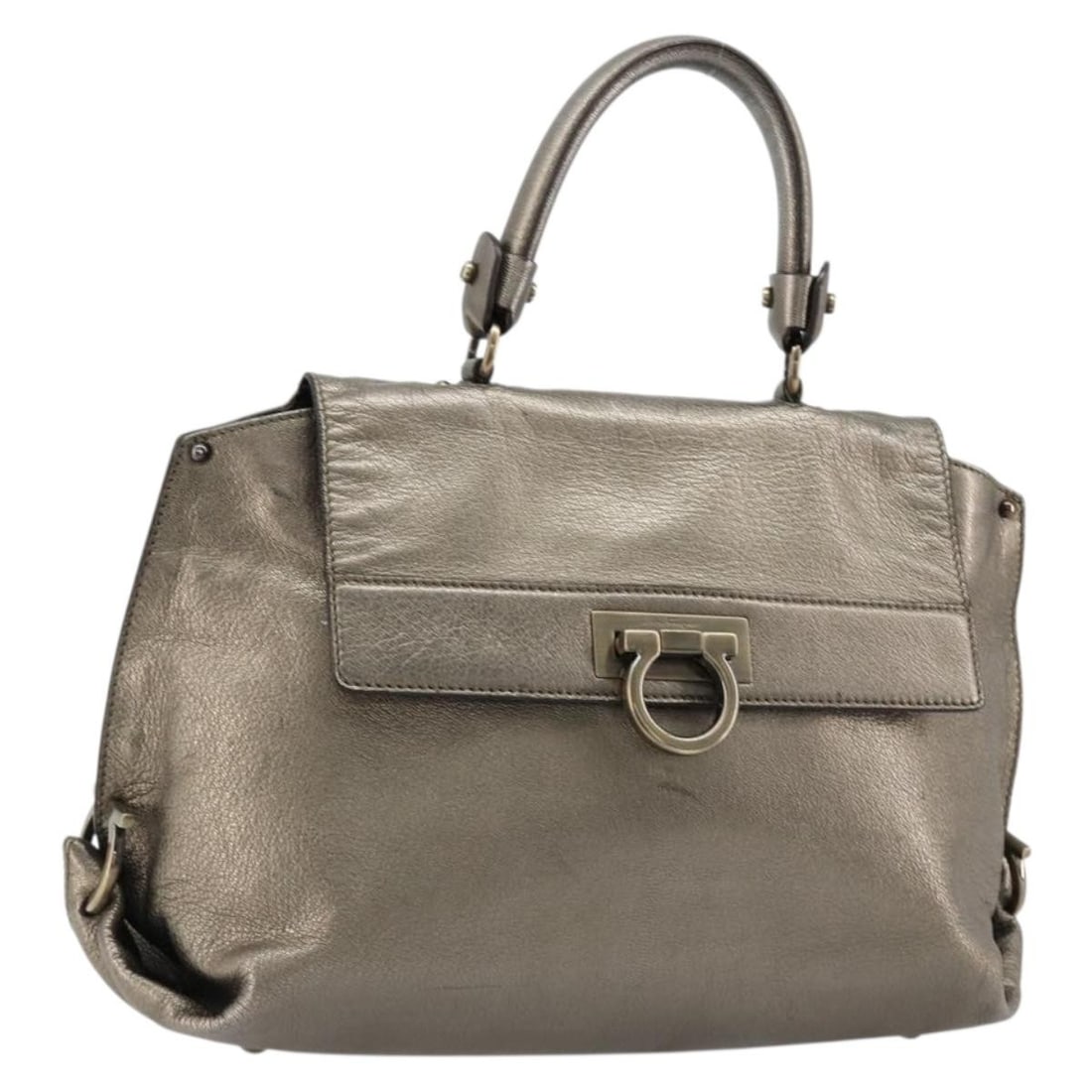 Silver Leather Hand Bag Salvatore Ferragamo Gancini Italy: Silver Leather Hand Bag Salvatore Ferragamo Gancini Italy Salvatore Ferragamo Gancini handbag in silver leather, made in Italy. This women's handbag includes only the item shown; the original box and 