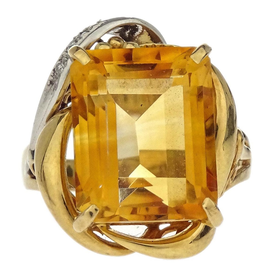 Vintage Pt900 18K Gold Ring Size 52 with Colored Stone Diamond (1 of 4)