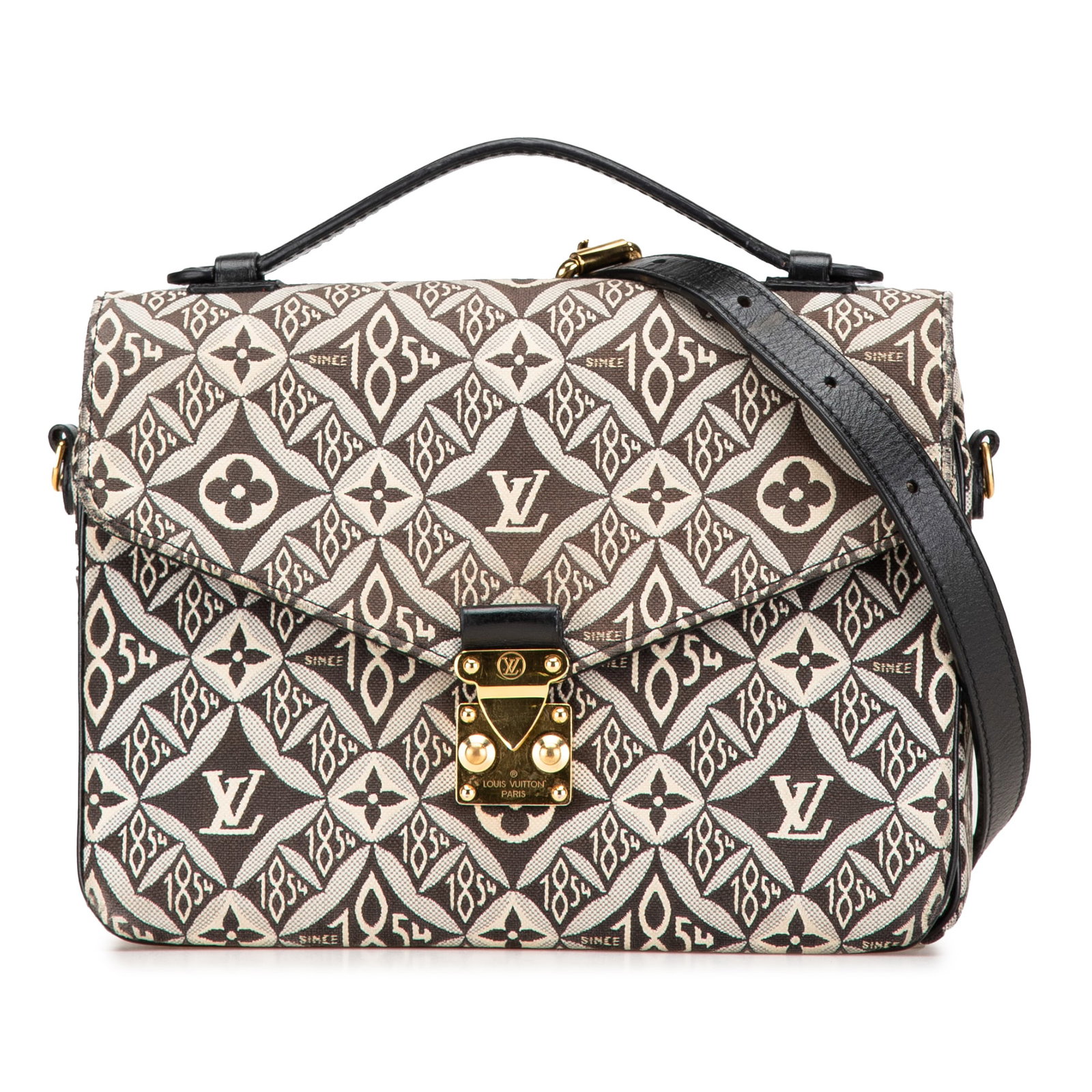 Louis Vuitton Since 1854 Pochette Metis Black Canvas Bag: Louis Vuitton Since 1854 Pochette Metis Black Canvas Bag The Louis Vuitton Since 1854 Pochette Metis is a stylish and functional bag crafted from durable canvas. It features a flat leather top handle 