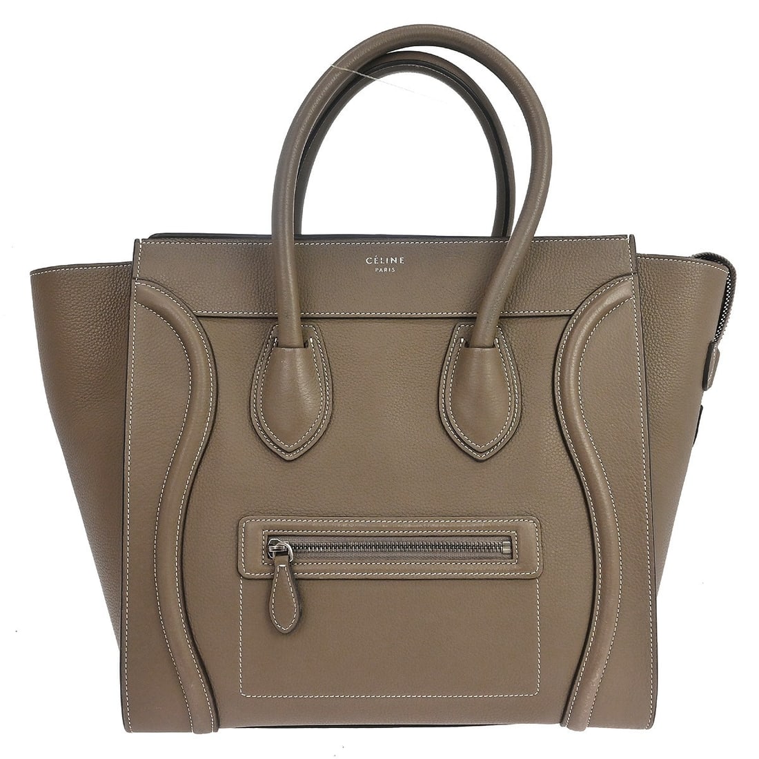 CELINE Mini Luggage Brown Leather Top Handle Bag Italy: CELINE Mini Luggage Brown Leather Top Handle Bag Italy Brown Celine Mini Luggage tote handbag in leather with a zip closure and top handles. The bag features logo accents, a beige lining, one exterior