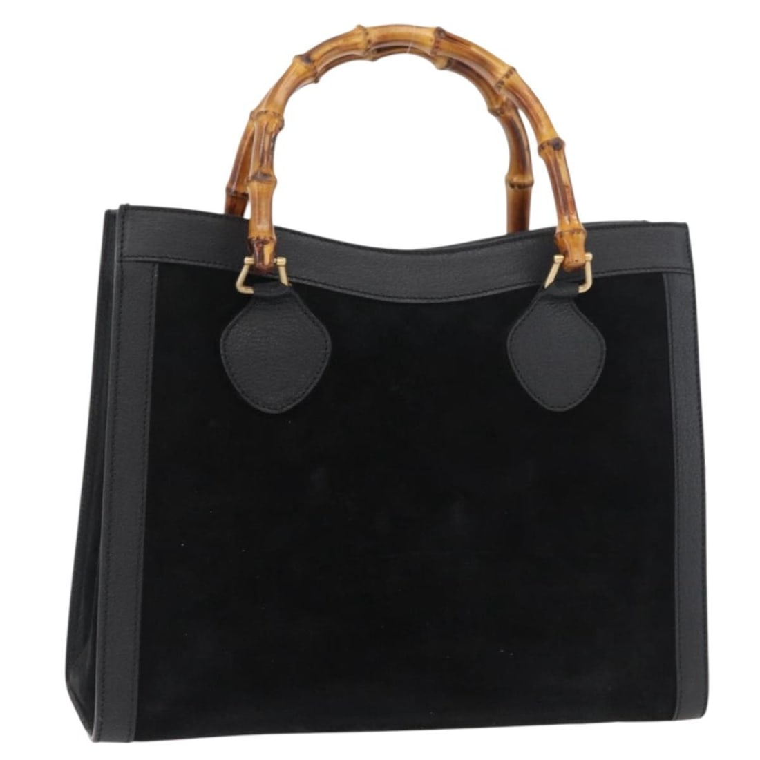 Gucci Bamboo Suede Hand Bag Black Gold Tone 002 0260 (1 of 18)