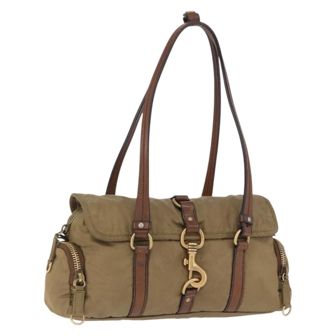 Miu Miu Beige Gold Nylon Shoulder Bag Made in Italy: Miu Miu Beige Gold Nylon Shoulder Bag Made in Italy Miu Miu shoulder bag in beige and gold nylon, made in Italy. This women's bag includes only the item shown, with no box or dust bag. It is a heavily