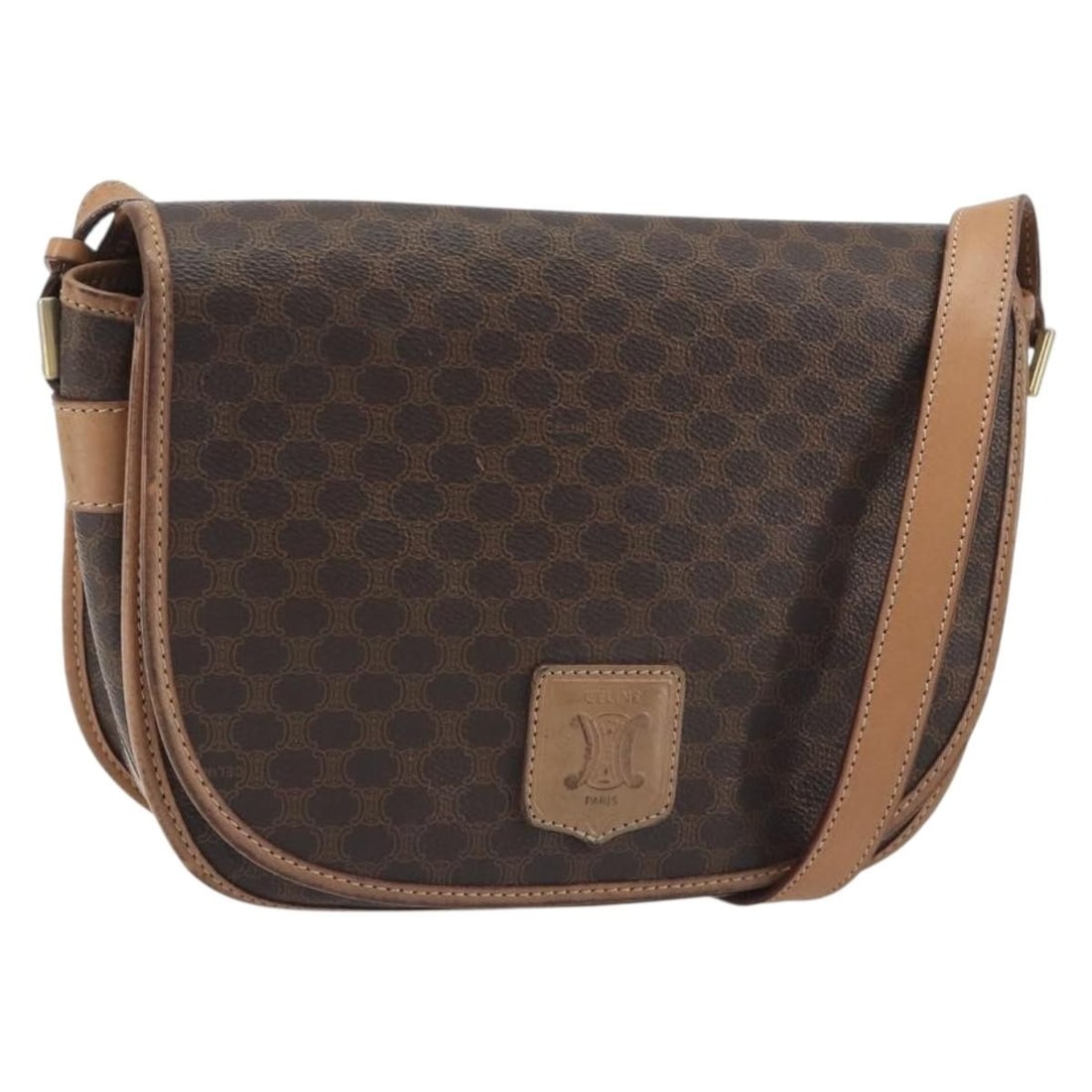 CELINE Macadam PVC Leather Shoulder Bag Brown Gold Tone Italy: CELINE Macadam PVC Leather Shoulder Bag Brown Gold Tone Italy Celine Macadam shoulder bag in brown PVC leather with gold tone accents. Made in Italy, this women's shoulder bag is offered without the o