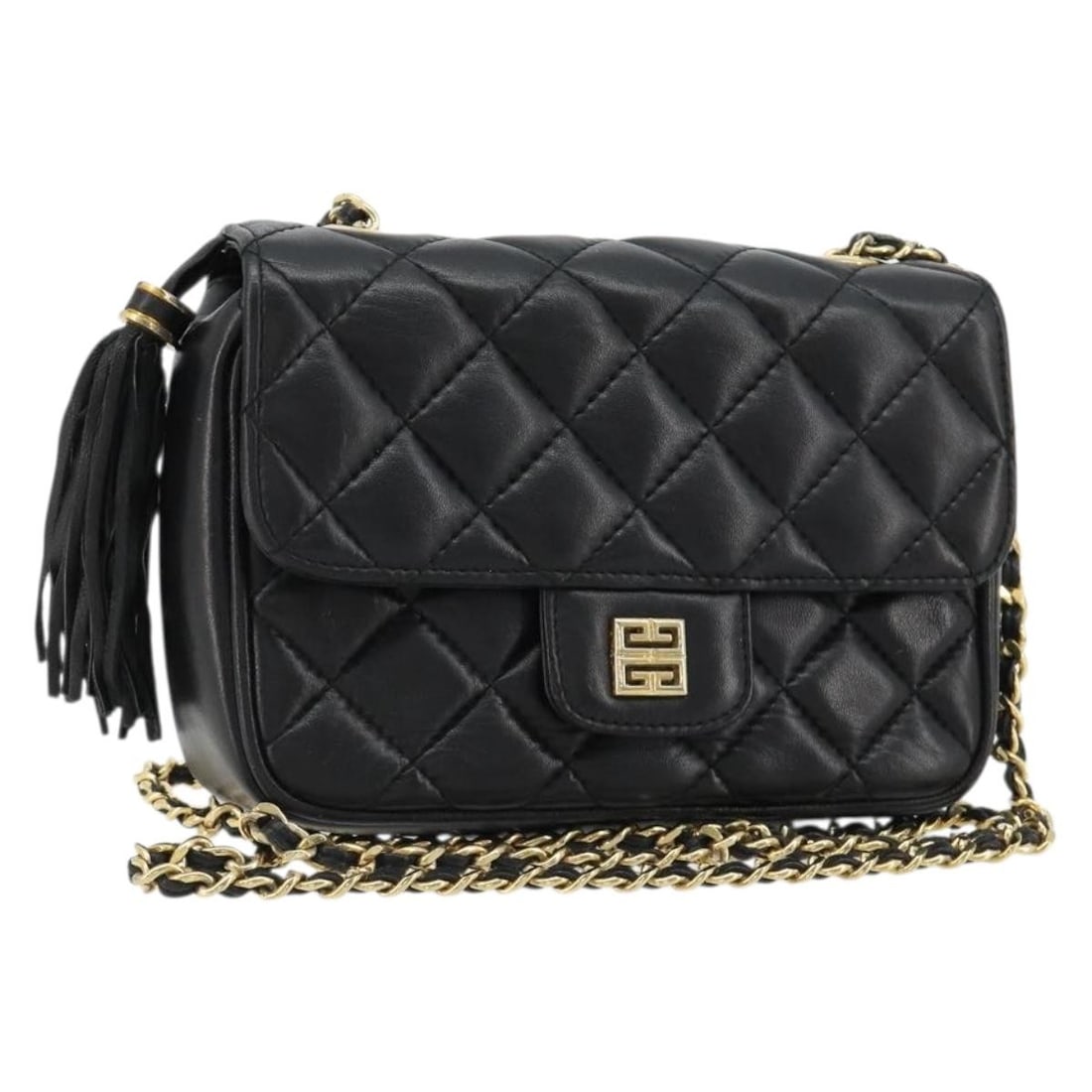 Givenchy Leather Shoulder Bag in Black with Gold Tone Chain: Givenchy Leather Shoulder Bag in Black with Gold Tone Chain Authentic Givenchy chain shoulder bag in black leather with gold-tone accents. This women's shoulder bag is made in Italy and includes only 