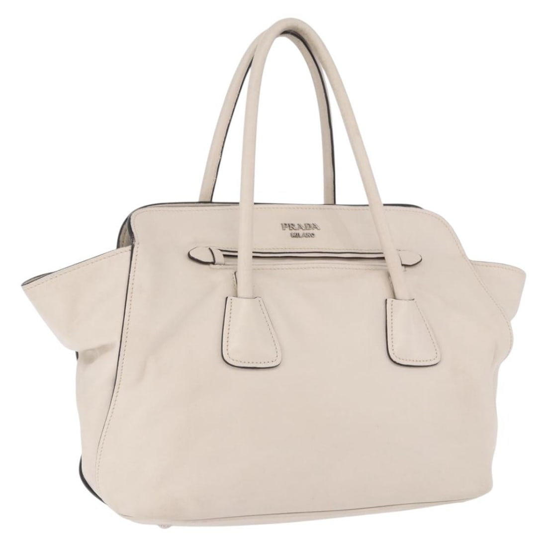 Prada BN2611 White Silver Leather Tote Bag with Guarantee Card: Prada BN2611 White Silver Leather Tote Bag with Guarantee Card Prada women's leather tote bag in white with silver-tone accents. This Italy-made BN2611 tote includes the guarantee card and features a 