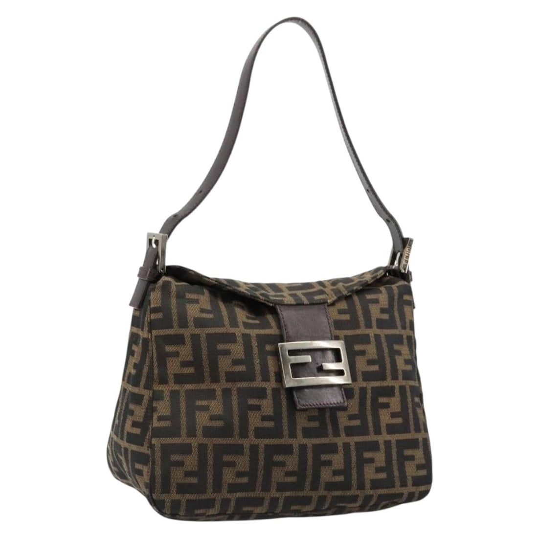 Fendi 222826426 Mamma Baguette Shoulder Bag Zucca Canvas Black Brown (1 of 18)