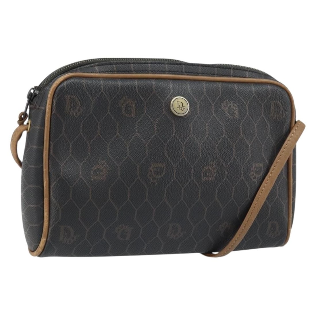 Dior Honeycomb Black and Gold PVC Leather Shoulder Bag France: Dior Honeycomb Black and Gold PVC Leather Shoulder Bag France This Christian Dior shoulder bag features the signature honeycomb canvas in black with gold-tone accents. Crafted from PVC leather, it is 