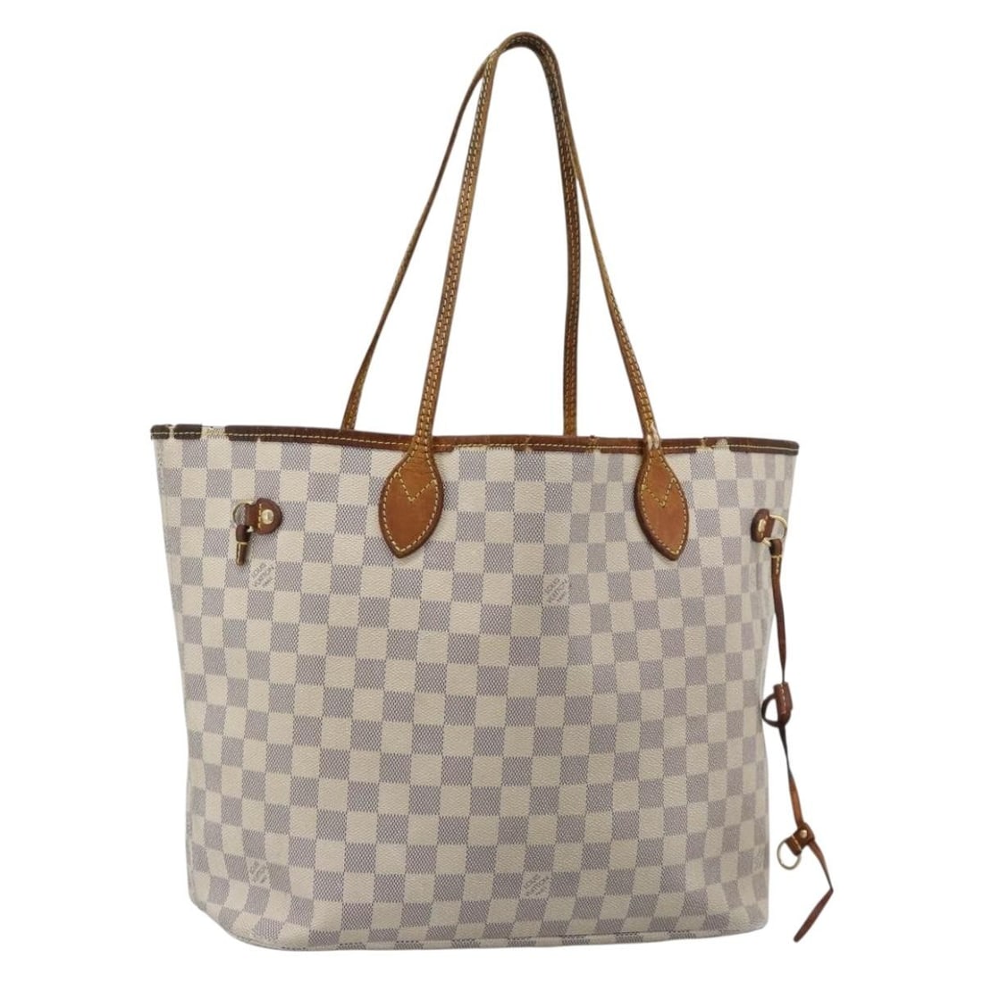 Louis Vuitton N41605 Neverfull MM Damier Azur Canvas Tote: Louis Vuitton N41605 Neverfull MM Damier Azur Canvas Tote Louis Vuitton Neverfull MM tote bag in Damier Azur canvas, model N41605, made in France. This women's tote is offered as the bag only, without