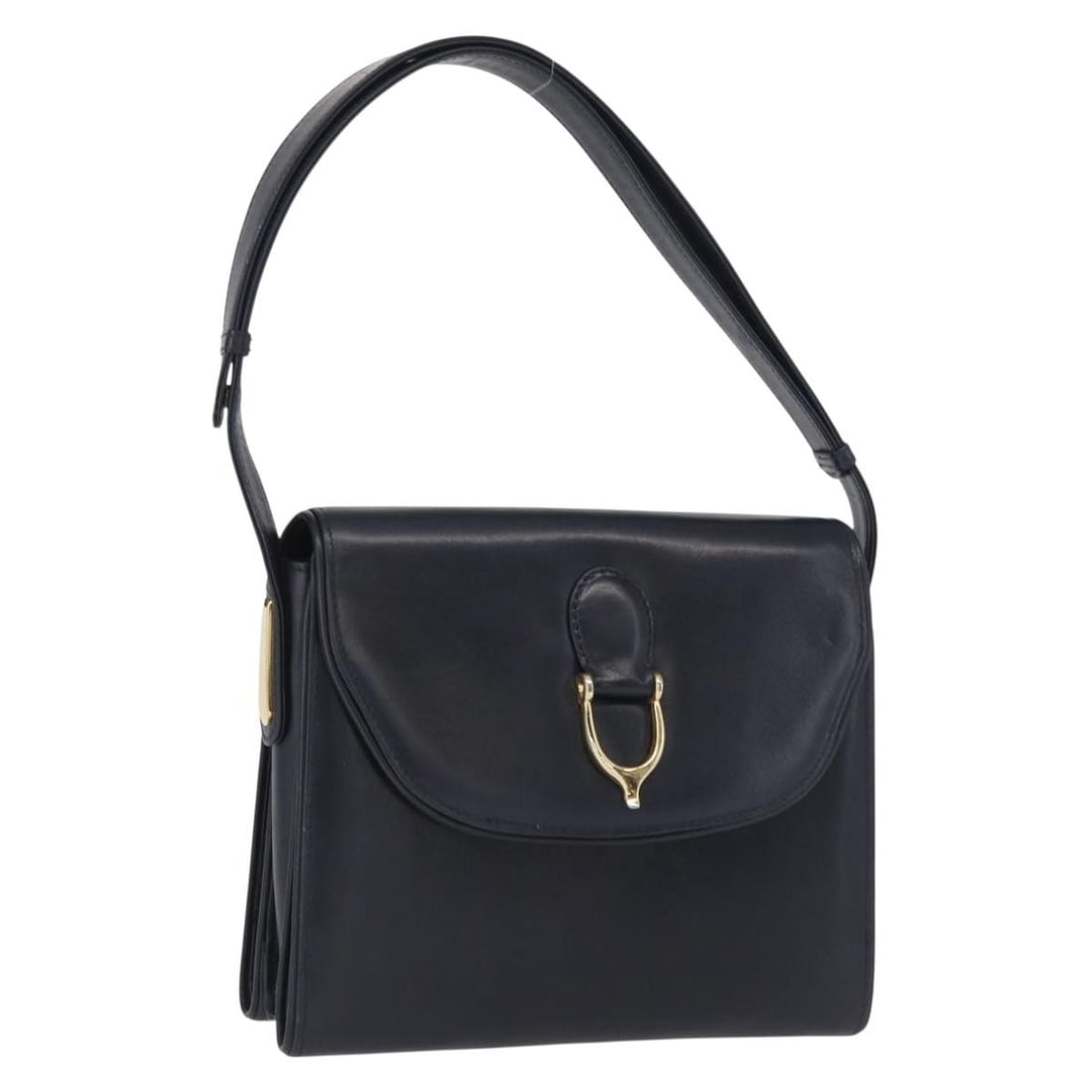 Gucci Navy Leather Shoulder Bag with Gold Accents Italy: Gucci Navy Leather Shoulder Bag with Gold Accents Italy This Gucci shoulder bag is crafted from navy leather with gold accents. Designed for women, it features a compact silhouette and is made in Ital