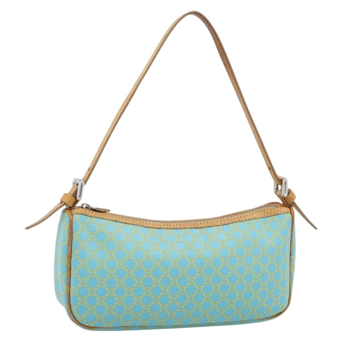 CELINE Macadam Canvas Accessory Pouch in Turquoise Blue Silver: CELINE Macadam Canvas Accessory Pouch in Turquoise Blue Silver Celine accessory pouch in turquoise blue and silver Macadam canvas with a dust bag included. Made in Italy, this women's pouch shows heav