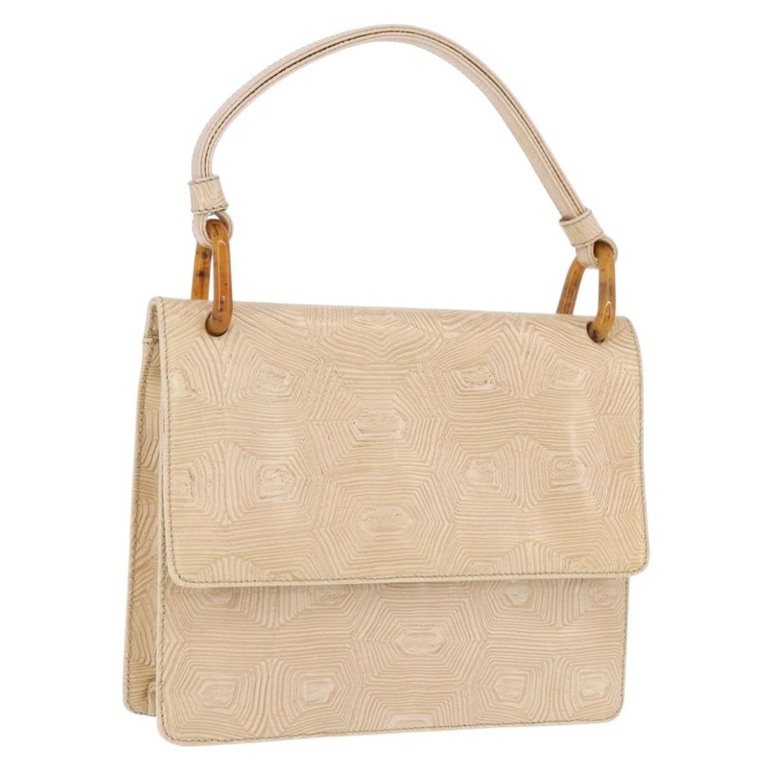 PRADA Tartaruga Embossed Leather Hand Bag Ivory Silver Italy: PRADA Tartaruga Embossed Leather Hand Bag Ivory Silver Italy Prada Tartaruga embossed leather handbag in ivory and silver. This women's bag is made in Italy and includes the guarantee card. Condition 