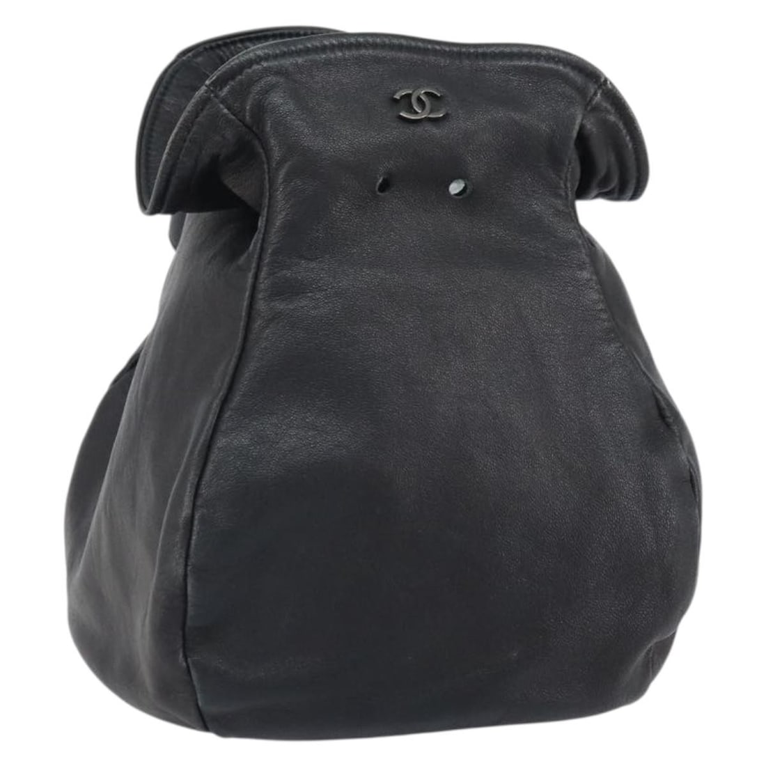 CHANEL Black Lamb Skin Pouch Bag Italy Serial 5770006: CHANEL Black Lamb Skin Pouch Bag Italy Serial 5770006 Authentic CHANEL black lamb skin pouch with a soft, compact silhouette. This women's pouch is made in Italy and shows heavy signs of use, includin