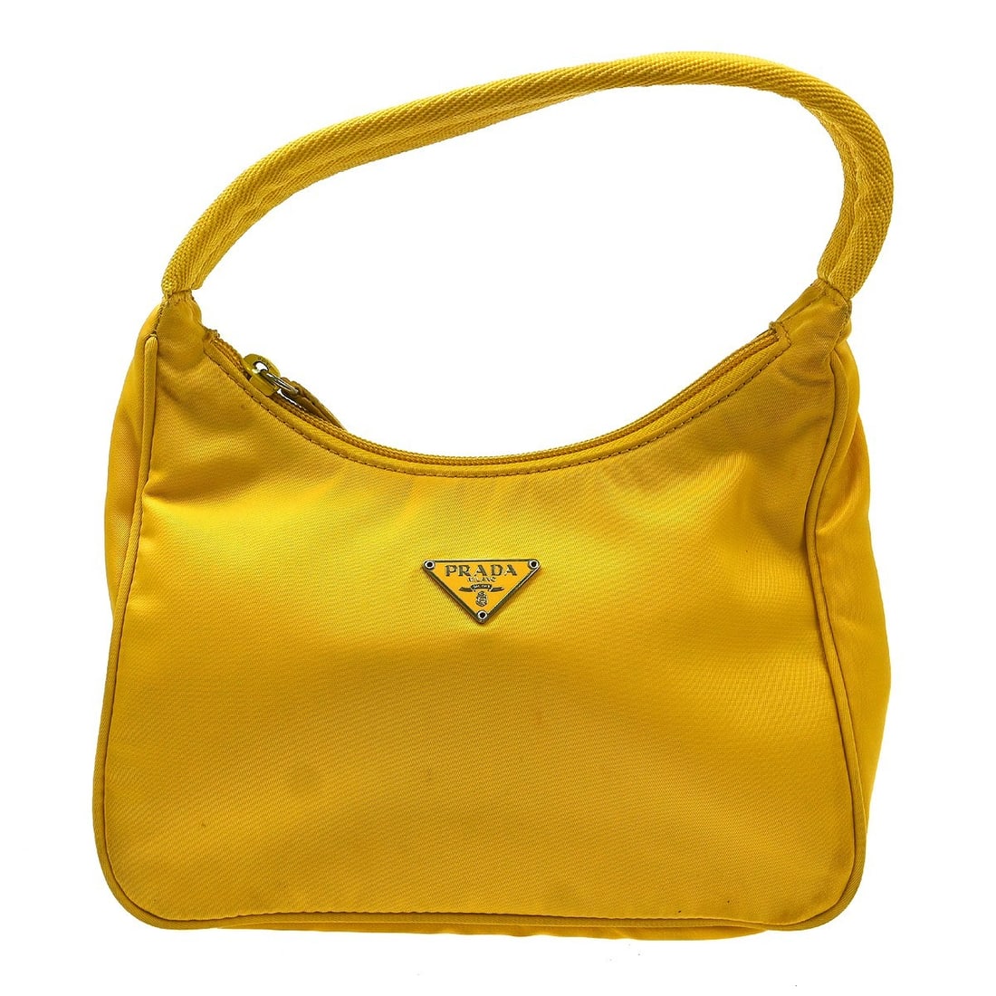 PRADA MV515 Mini Top Handle Bag Yellow Nylon Italy: PRADA MV515 Mini Top Handle Bag Yellow Nylon Italy Prada women's mini top handle bag in yellow nylon, featuring a water yellow exterior, yellow lining, and a top handle design. Made in Italy, it comes