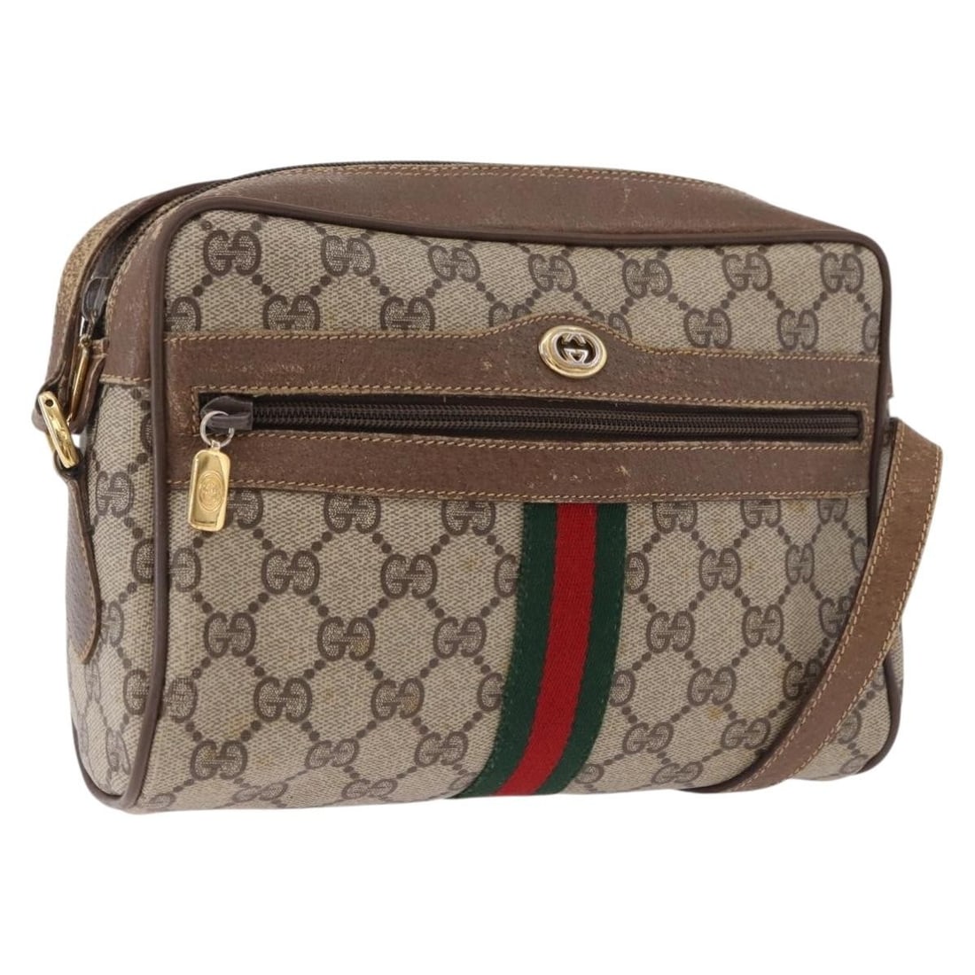 Gucci 119 02 004 GG Supreme Sherry Web Shoulder Bag Beige Gold: Gucci 119 02 004 GG Supreme Sherry Web Shoulder Bag Beige Gold Gucci GG Supreme Web Sherry Line shoulder bag in beige and gold PVC leather with GG canvas. This women's bag is made in Italy and feature