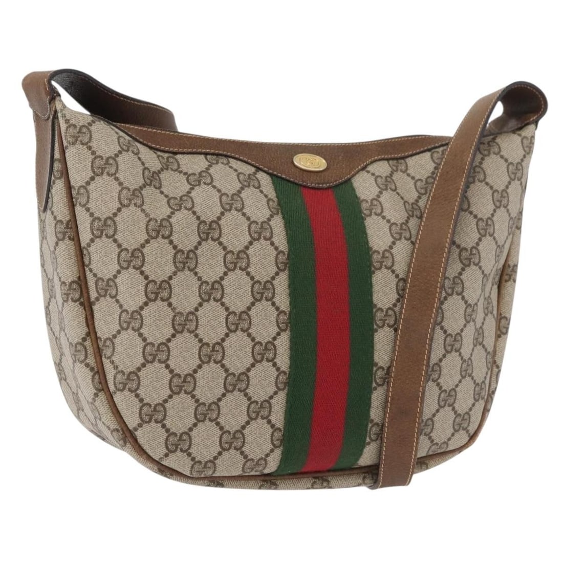Gucci Sherry Line GG Supreme PVC Leather Shoulder Bag Beige Gold: Gucci Sherry Line GG Supreme PVC Leather Shoulder Bag Beige Gold This Gucci shoulder bag from the GG Supreme Web Sherry Line is made of PVC leather and GG canvas in a beige and gold colorway. It was m
