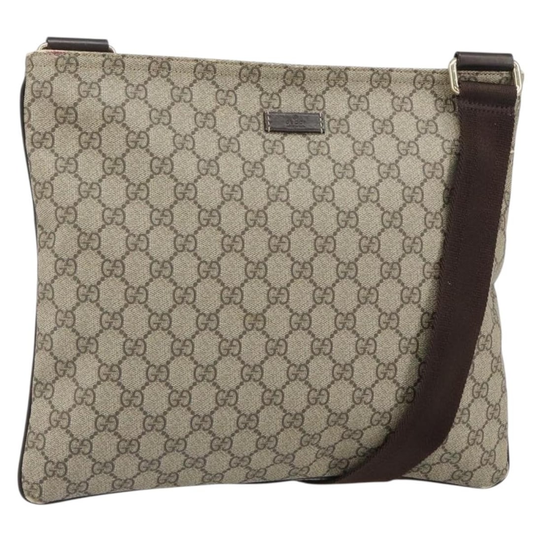 Beige Gold GG Supreme 201446 Shoulder Bag by Gucci in PVC Canvas: Beige Gold GG Supreme 201446 Shoulder Bag by Gucci in PVC Canvas This GUCCI GG Supreme shoulder bag features a beige and gold color scheme and is crafted from durable PVC leather and GG canvas. The ba