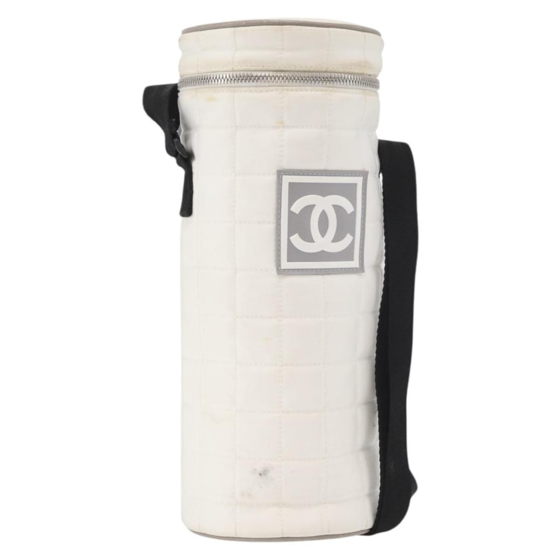 CHANEL Choco Bar Sports Nylon Shoulder Bag White Silver CC: CHANEL Choco Bar Sports Nylon Shoulder Bag White Silver CC Chanel Sports Choco Bar shoulder bag in white and silver nylon. This women's shoulder bag is made in France and features an adjustable should
