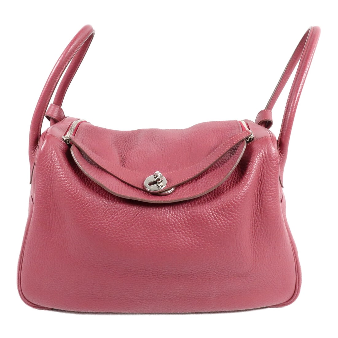 Hermes Lindy 34 Clemence Leather 2 Way Shoulder Bag Rubis PHW: Hermes Lindy 34 Clemence Leather 2 Way Shoulder Bag Rubis PHW The Hermes Lindy 34 is a 2-way shoulder handbag crafted from Taurillon Clemence and calfskin (cowhide) in Rubis red. It features PHW hardw