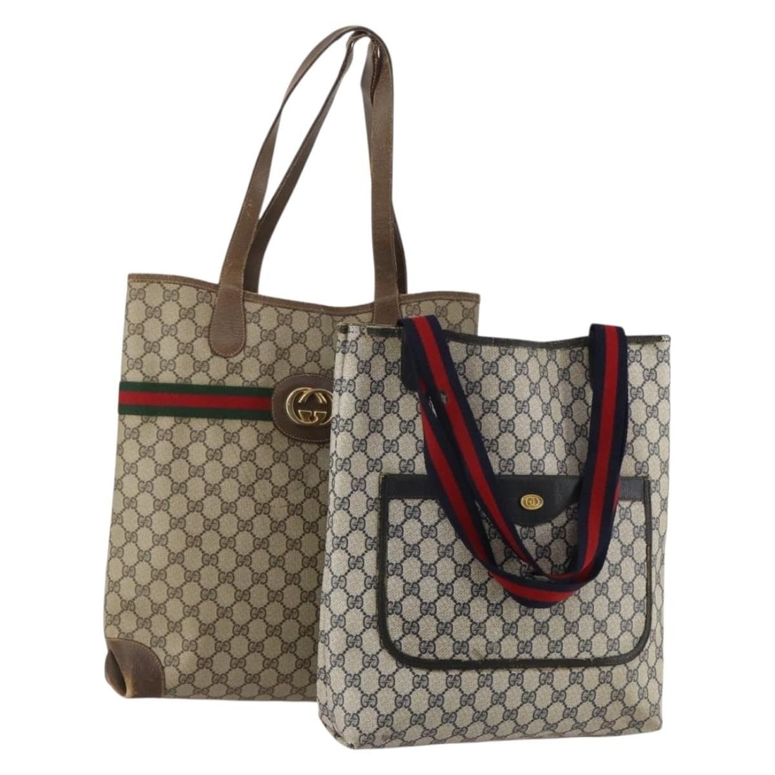 2 Piece Gucci Sherry Line GG Supreme PVC Shoulder Bag Set: 2 Piece Gucci Sherry Line GG Supreme PVC Shoulder Bag Set Set of two Gucci GG Supreme Sherry Line shoulder bags in beige and brown PVC leather with GG canvas. Made in Italy, these women's bags are off