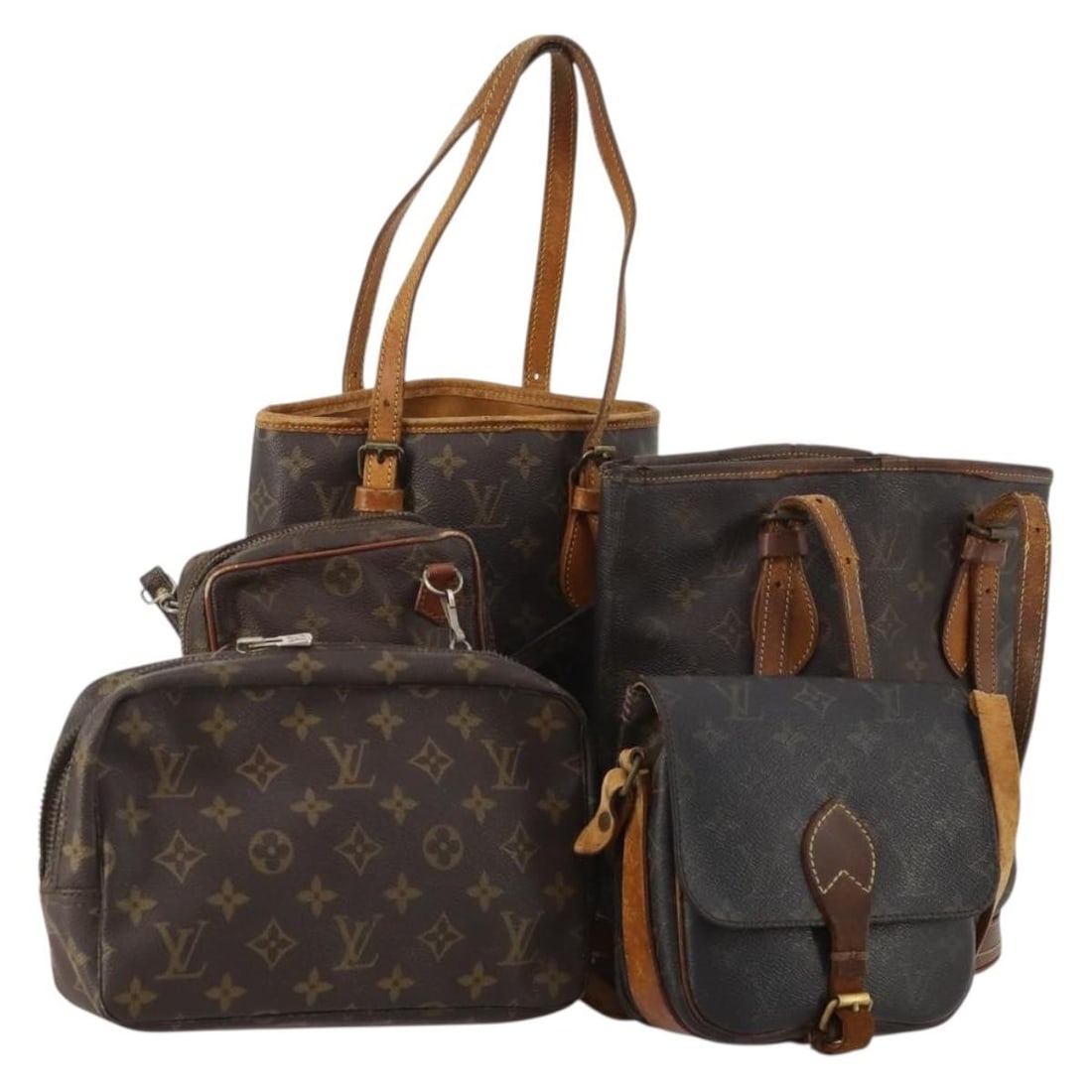 5 Louis Vuitton Monogram Canvas Tote Bags for Women: 5 Louis Vuitton Monogram Canvas Tote Bags for Women Set of 5 Louis Vuitton monogram tote bags made in France. This bundle includes only the items shown in the photo and does not include an item box or