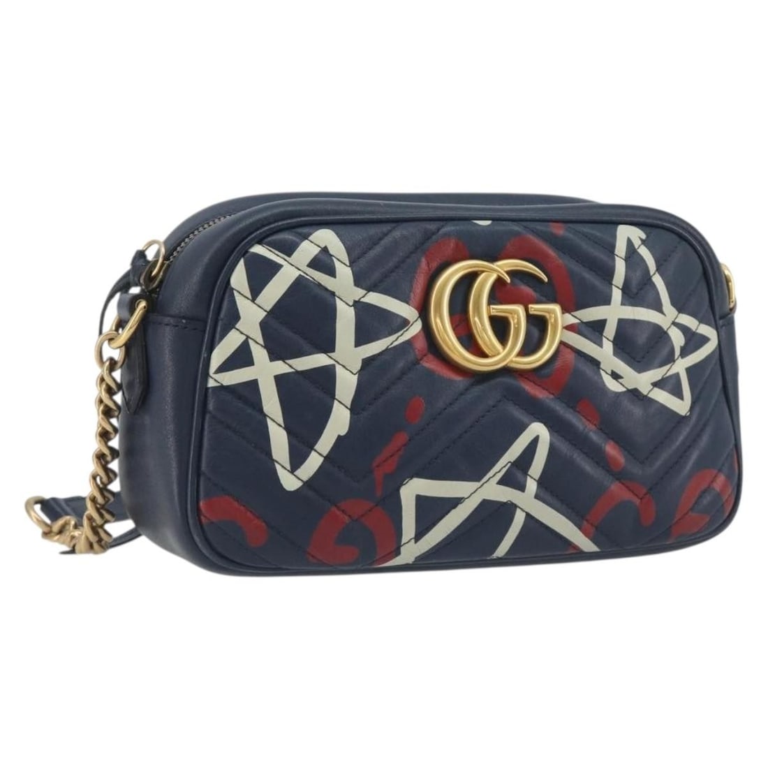 GUCCI 447632 GG Marmont Leather Shoulder Bag Navy Gold: GUCCI 447632 GG Marmont Leather Shoulder Bag Navy Gold Gucci GG Marmont shoulder bag in navy leather with gold-tone accents. This women's shoulder bag is made in Italy and includes only the bag shown;