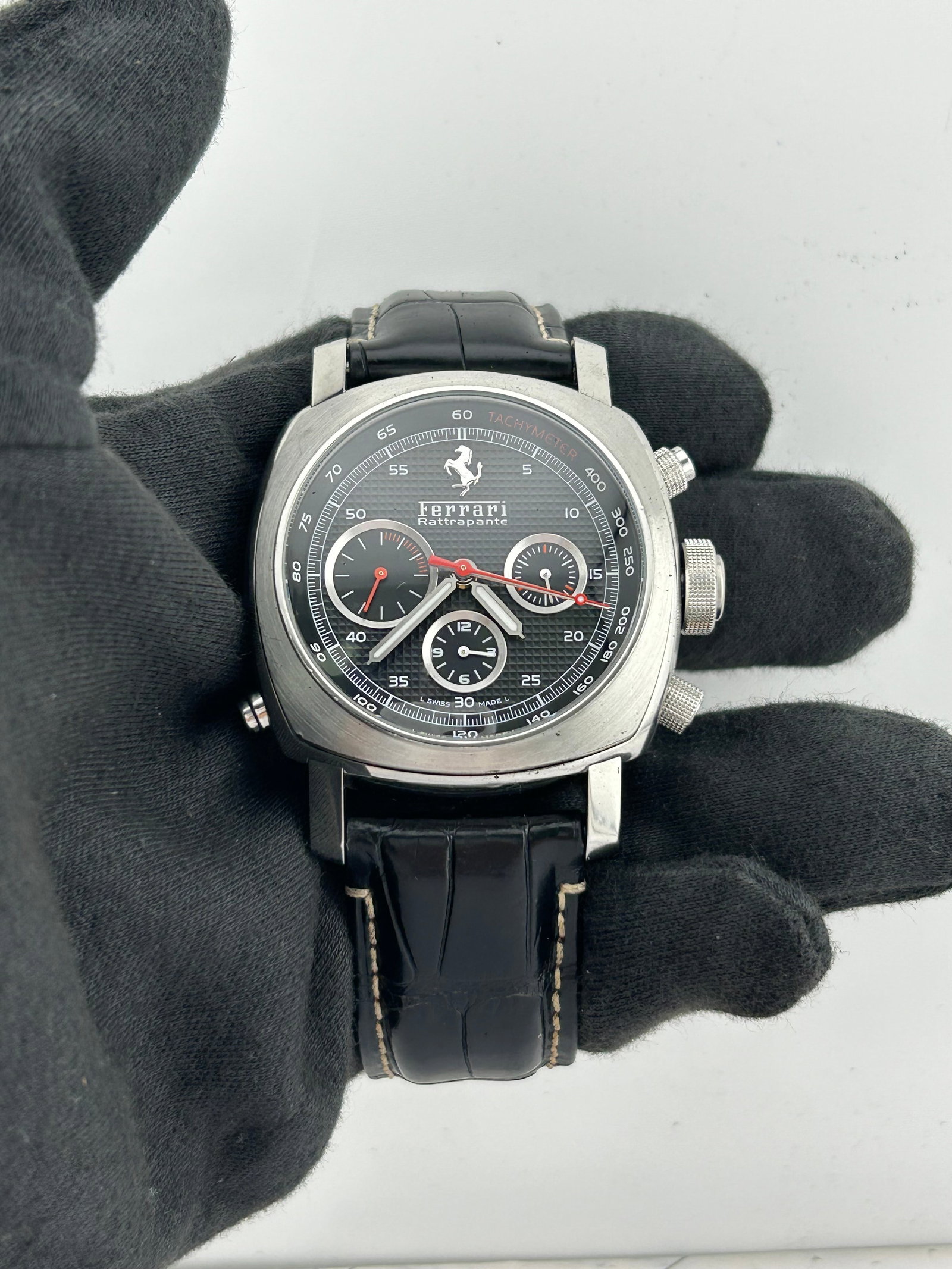 Panerai FER00005 Ferrari Chrono Rattrappante watch black dial leather strap (1 of 6)
