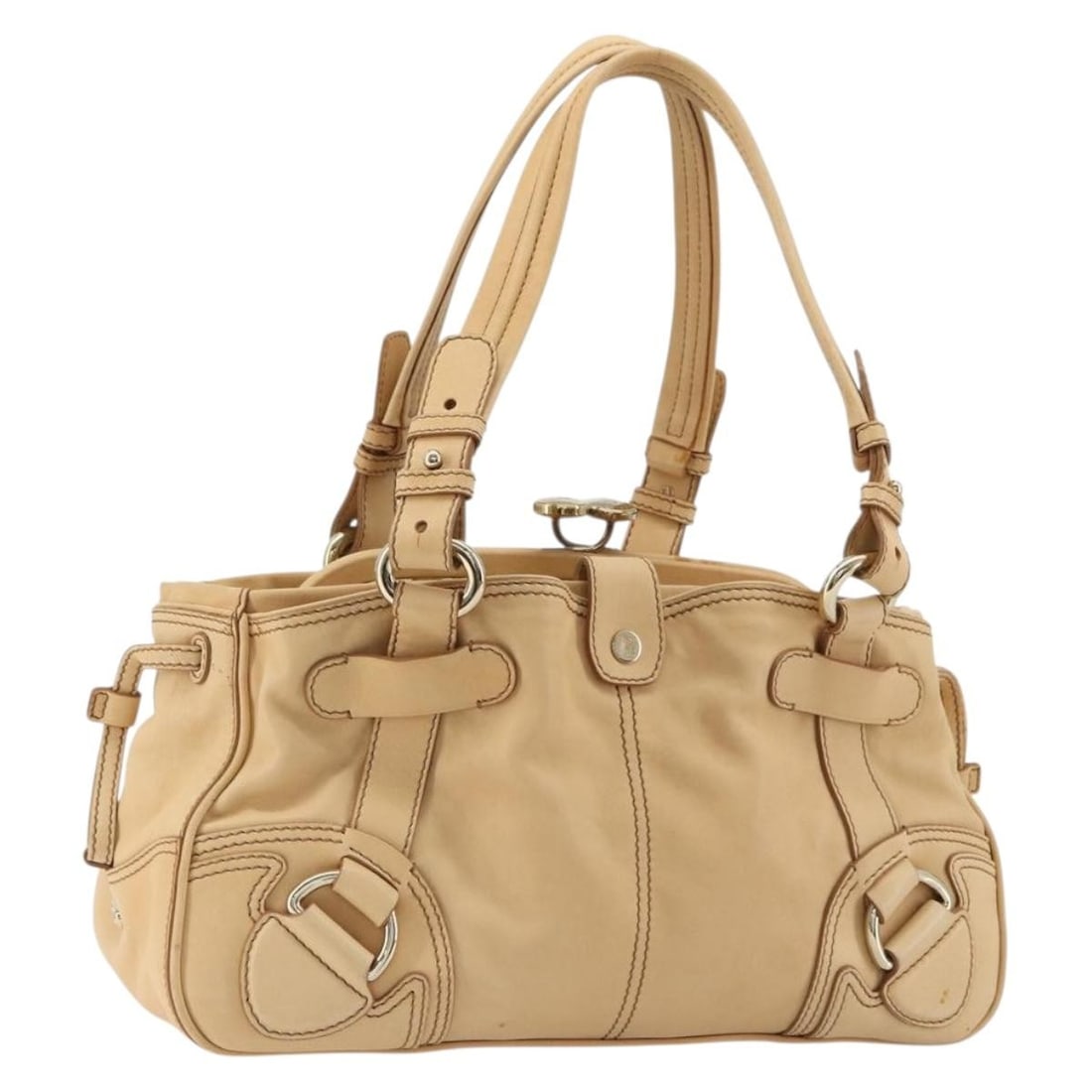CELINE Beige Gold Leather Handbag Made in Italy: CELINE Beige Gold Leather Handbag Made in Italy Celine leather hand bag in beige and gold, made in Italy. This women's bag includes only the item shown in the photo; the item box and dust bag are not 