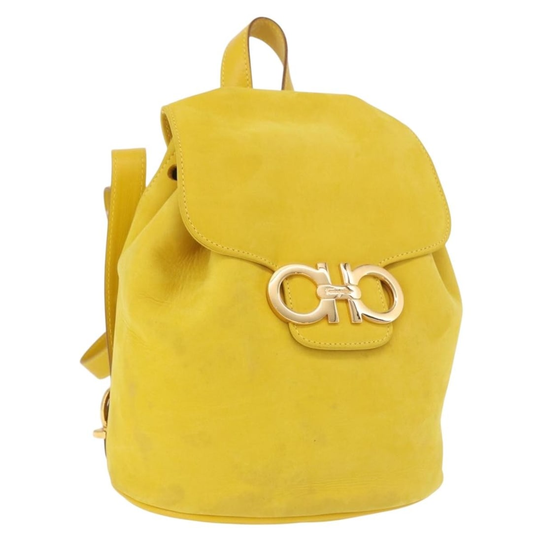 Salvatore Ferragamo Gancini Suede Backpack Yellow Gold Italy: Salvatore Ferragamo Gancini Suede Backpack Yellow Gold Italy Salvatore Ferragamo Gancini backpack in yellow/gold suede. This women's backpack was made in Italy and is offered without the original item