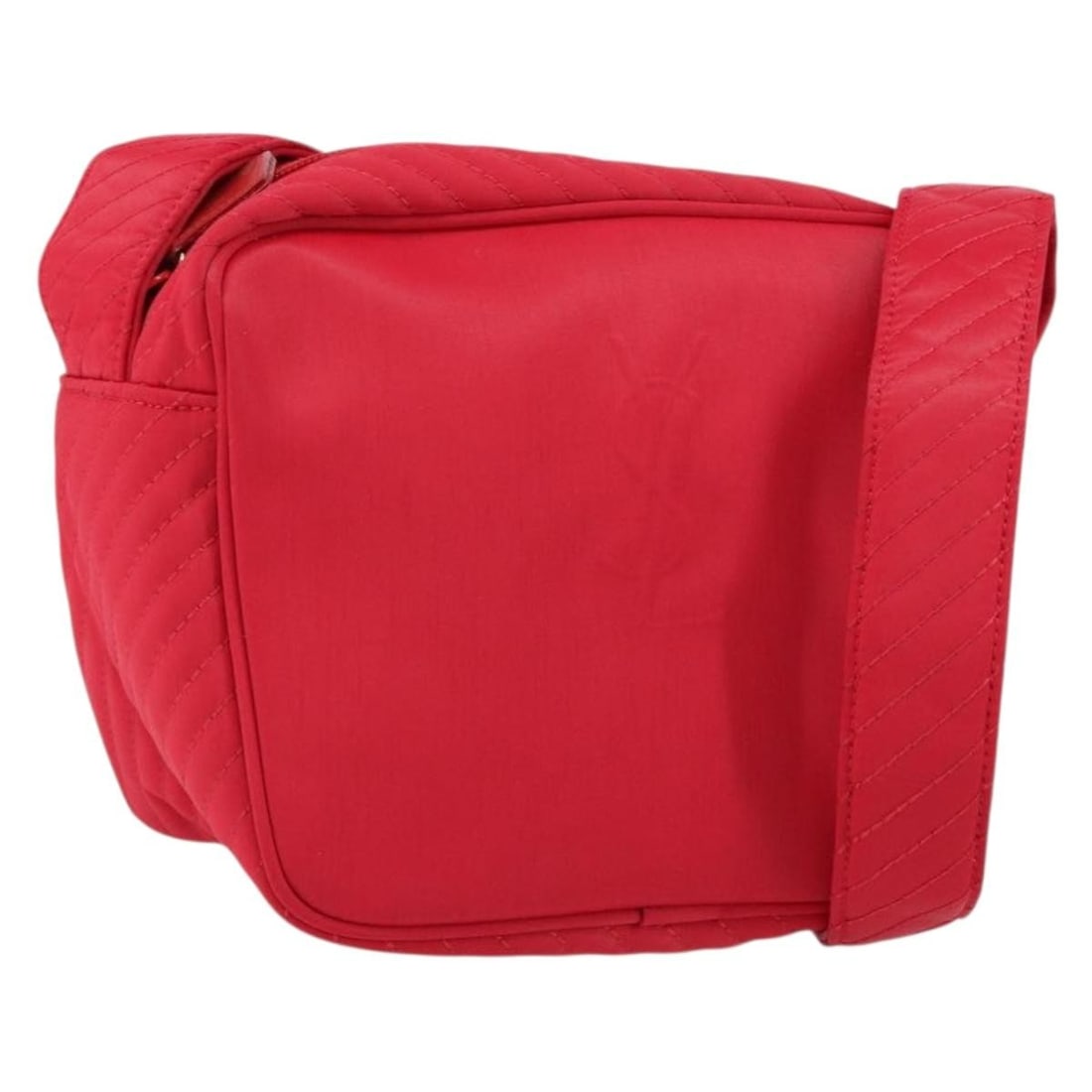 Saint Laurent Vintage Red Nylon Shoulder Bag: Saint Laurent Vintage Red Nylon Shoulder Bag This Saint Laurent vintage shoulder bag is crafted from red nylon and designed for women. It features metal fittings and a shoulder strap. The bag shows si
