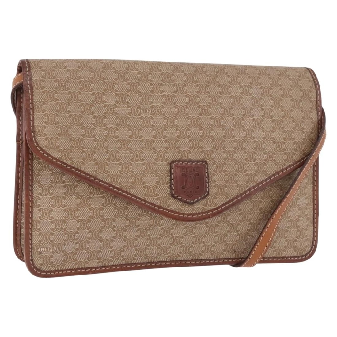 CELINE Macadam Shoulder Bag Beige PVC Leather Gold Tone: CELINE Macadam Shoulder Bag Beige PVC Leather Gold Tone CELINE shoulder bag in PVC leather and Macadam canvas, made in Italy. The bag is beige and gold with a shoulder strap drop of approximately 22.0