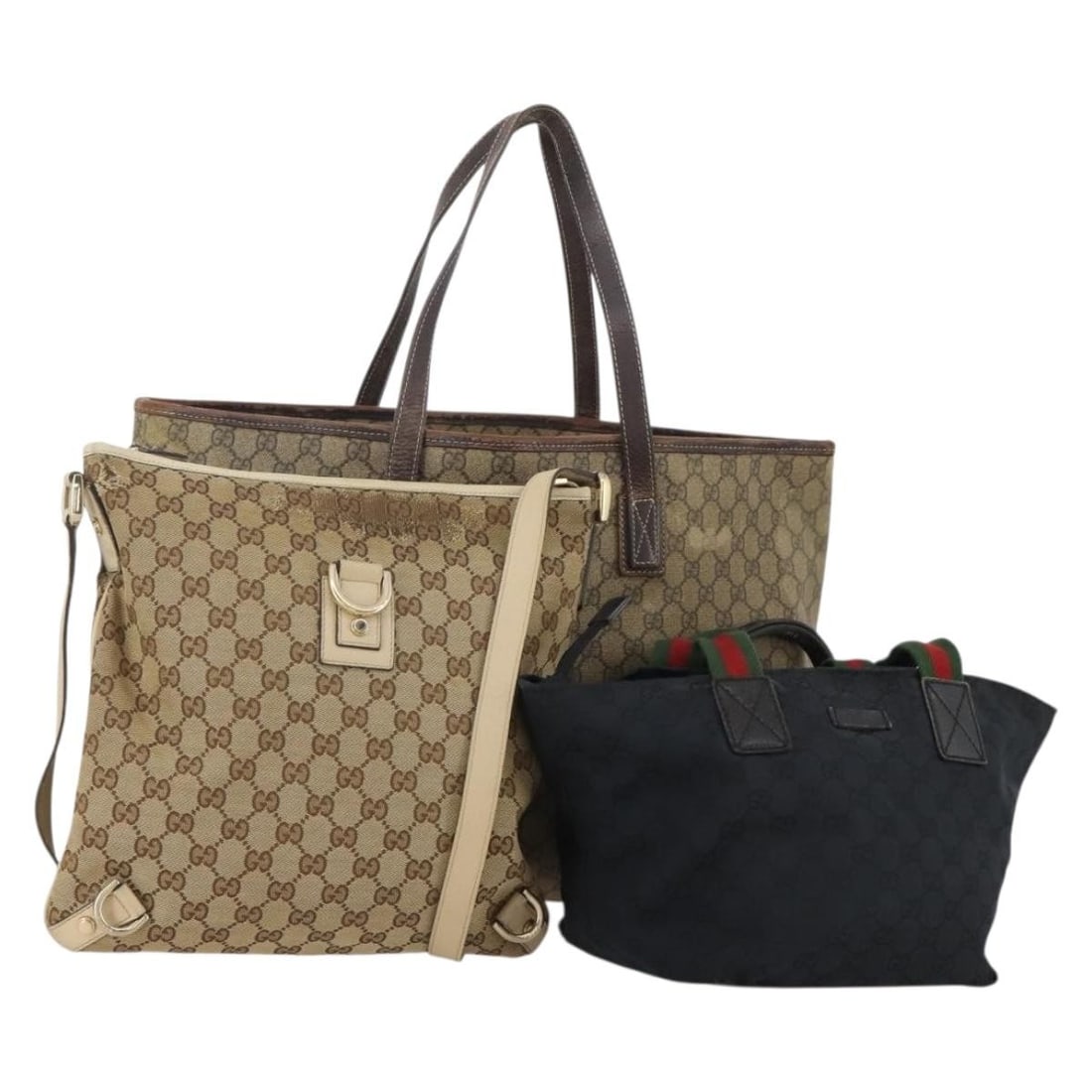 Set of 3 Gucci Sherry Line GG Supreme Canvas Shoulder Bags: Set of 3 Gucci Sherry Line GG Supreme Canvas Shoulder Bags Gucci GG Supreme canvas Web Sherry Line bag 3-piece set in beige and black. This women's shoulder bag set is made in Italy from PVC leather a