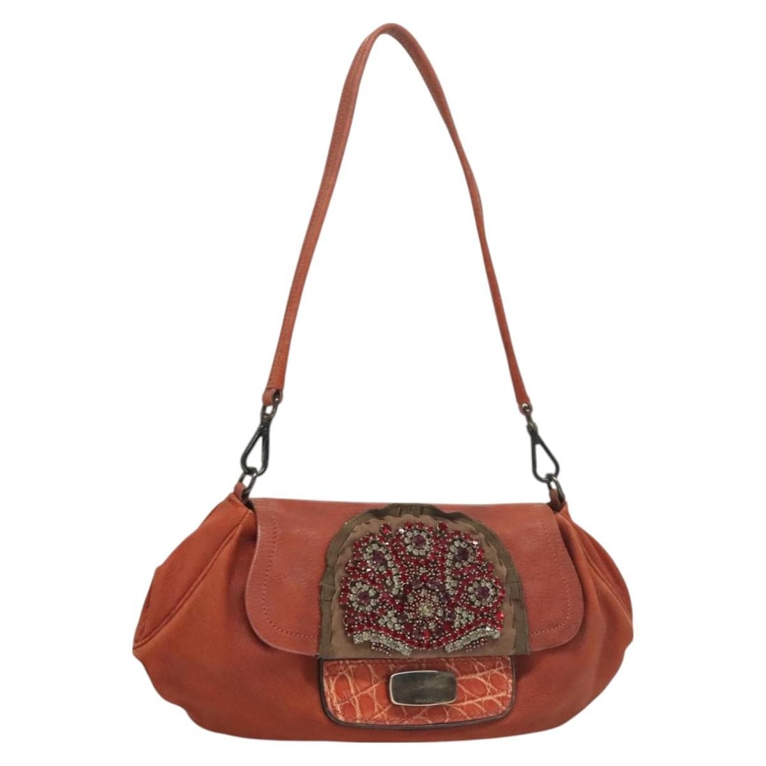 PRADA Red Leather Shoulder Bag with Guarantee Card: PRADA Red Leather Shoulder Bag with Guarantee Card Red PRADA leather shoulder bag made in Italy. It features a shoulder strap with an approximate 11.8 inch (30 cm) drop and comes with a guarantee card